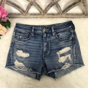 American Eagle Hi-Rise Shortie distressed denim shorts cutoff  boho, hippie SZ 6